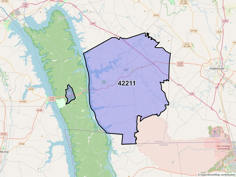 Map of ZIP Code 42211 — Cadiz, KY