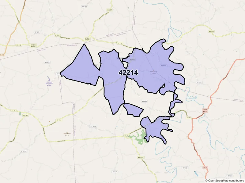 Map of Center, Kentucky and ZIP codes