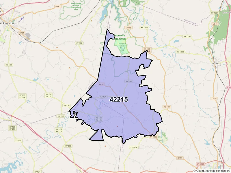 Map of ZIP Code 42215 — Cerulean, KY