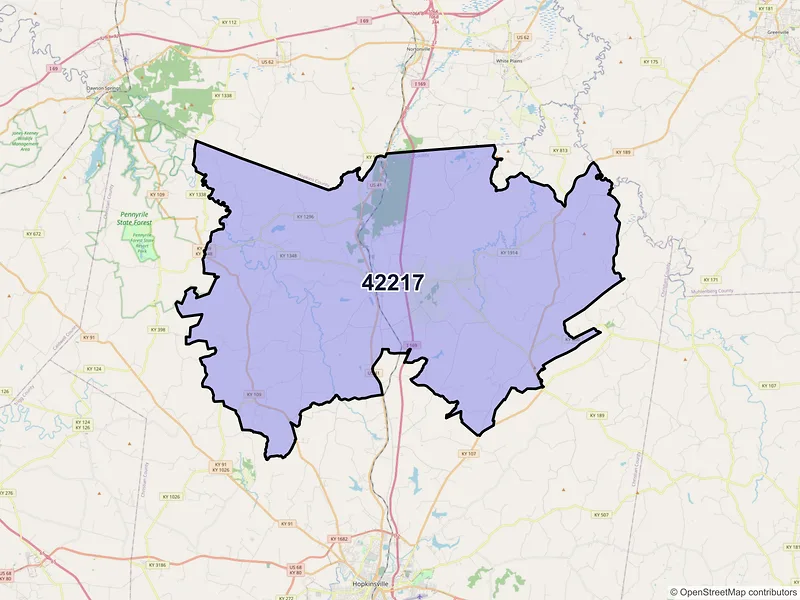 Map of ZIP Code 42217 — Crofton, KY