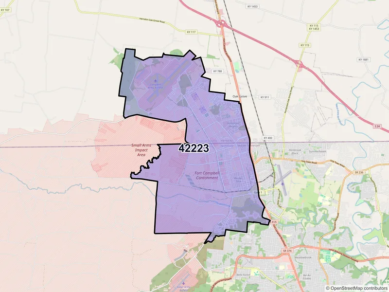 Map of Fort Campbell, Kentucky and ZIP codes