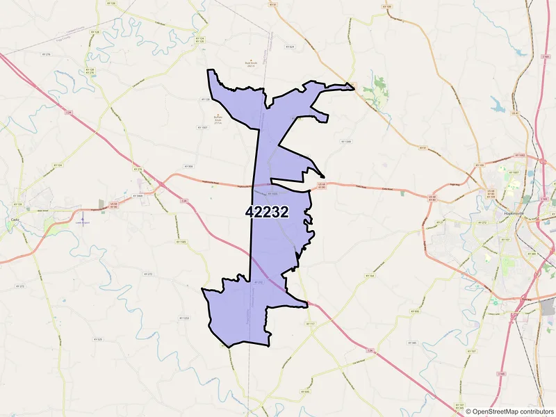 Map of ZIP Code 42232 — Gracey, KY