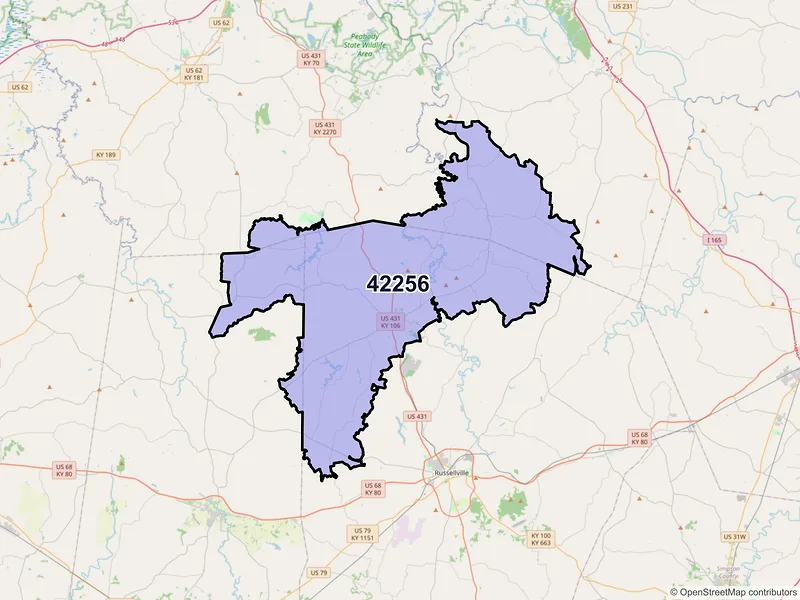 Map of ZIP Code 42256 — Lewisburg, KY