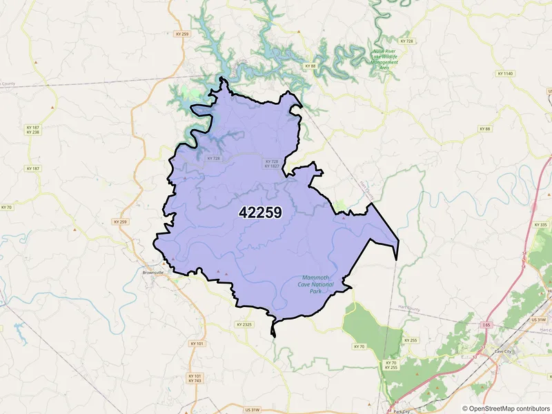 Map of ZIP Code 42259 — Mammoth Cave, KY
