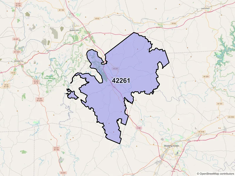 Map of Morgantown, Kentucky and ZIP codes