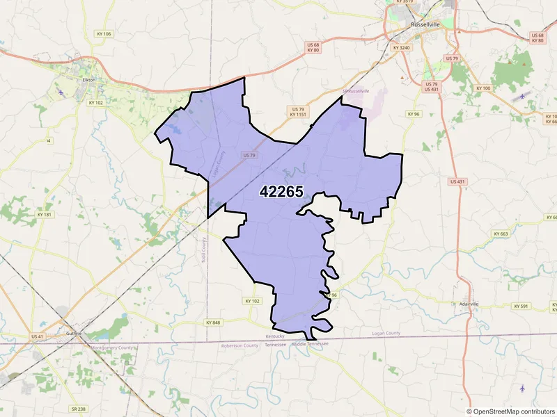 Map of ZIP Code 42265 — Olmstead, KY