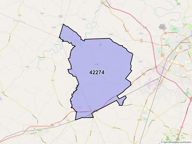 Map of ZIP Code 42274 — Rockfield, KY