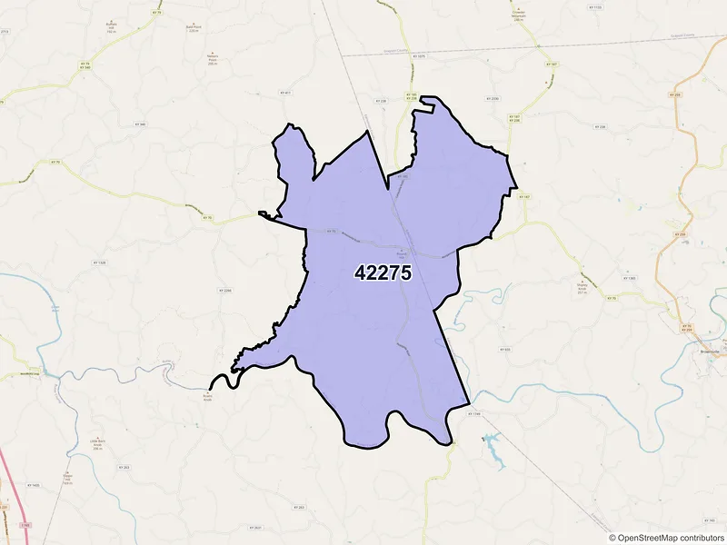Map of ZIP Code 42275 — Roundhill, KY