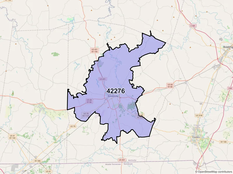 Map of ZIP Code 42276 — Russellville, KY