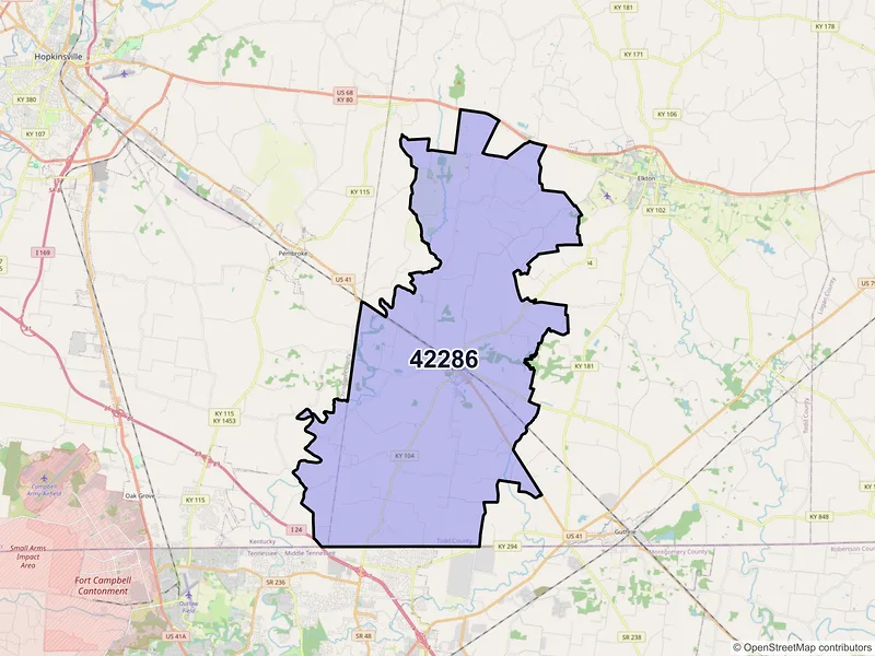 Map of ZIP Code 42286 — Trenton, KY