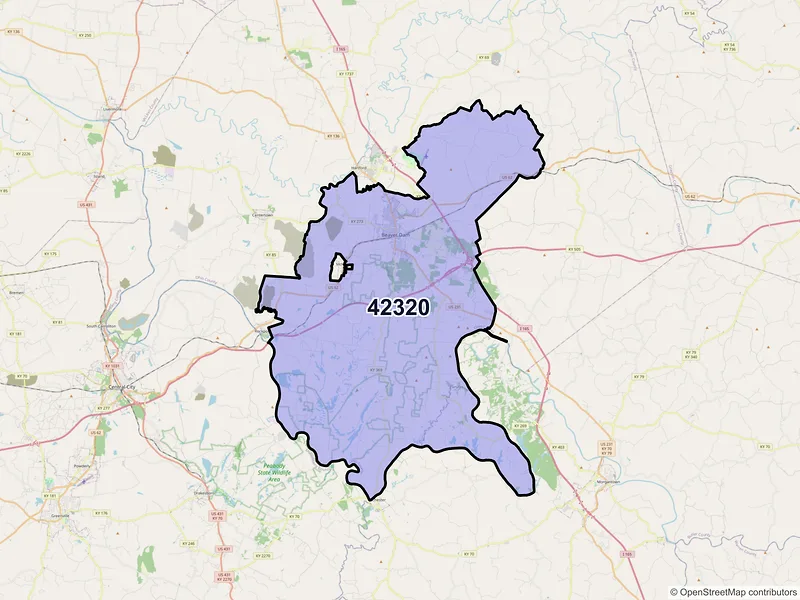 Map of ZIP Code 42320 — Beaver Dam, KY