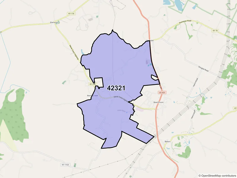 Map of ZIP Code 42321 — Beech Creek, KY