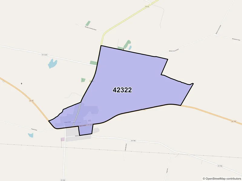Map of Beech Grove, Kentucky and ZIP codes