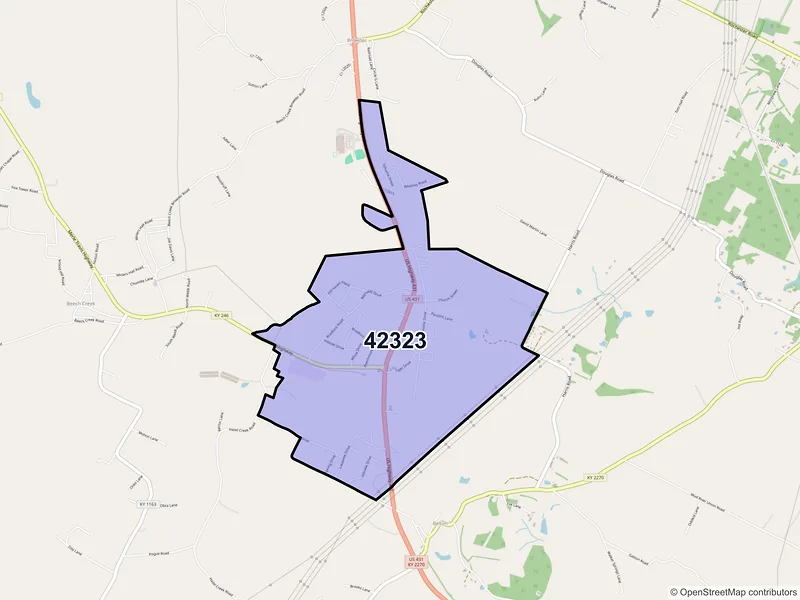 Map of ZIP Code 42323 — Beechmont, KY