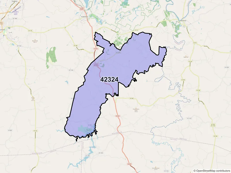 Map of ZIP Code 42324 — Belton, KY