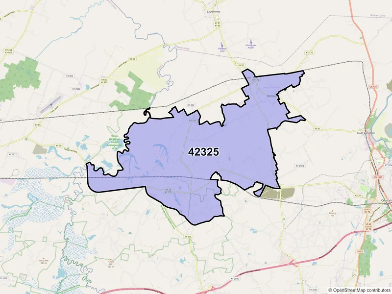 Map of ZIP Code 42325 — Bremen, KY