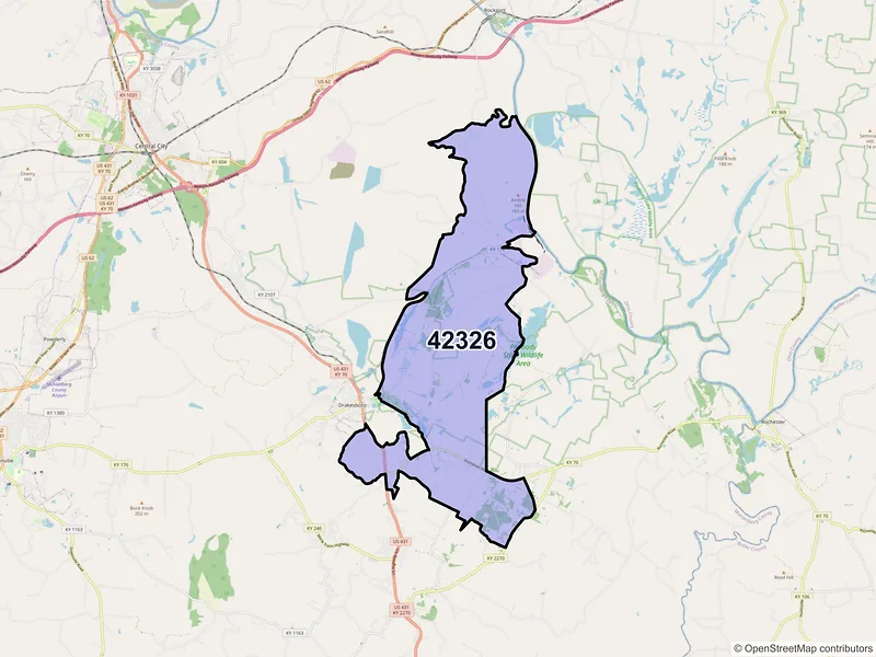 Map of ZIP Code 42326 — Browder, KY