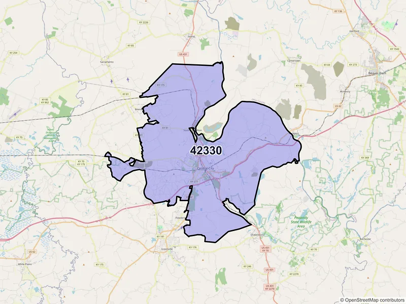 Map of ZIP Code 42330 — Central City, KY