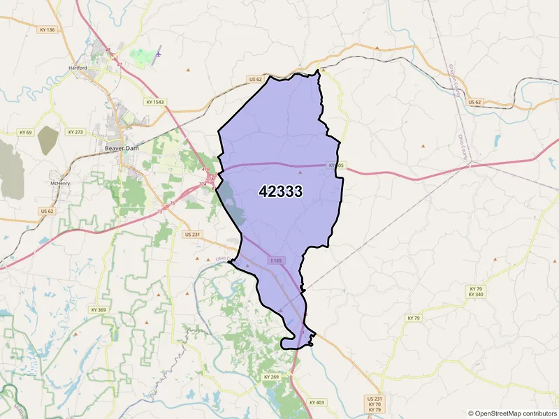 Map of ZIP Code 42333 — Cromwell, KY