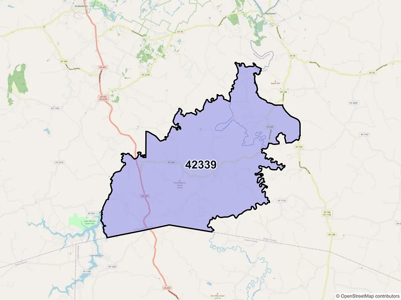 Map of ZIP Code 42339 — Dunmor, KY