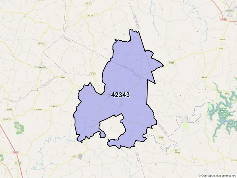 Map of ZIP Code 42343 — Fordsville, KY