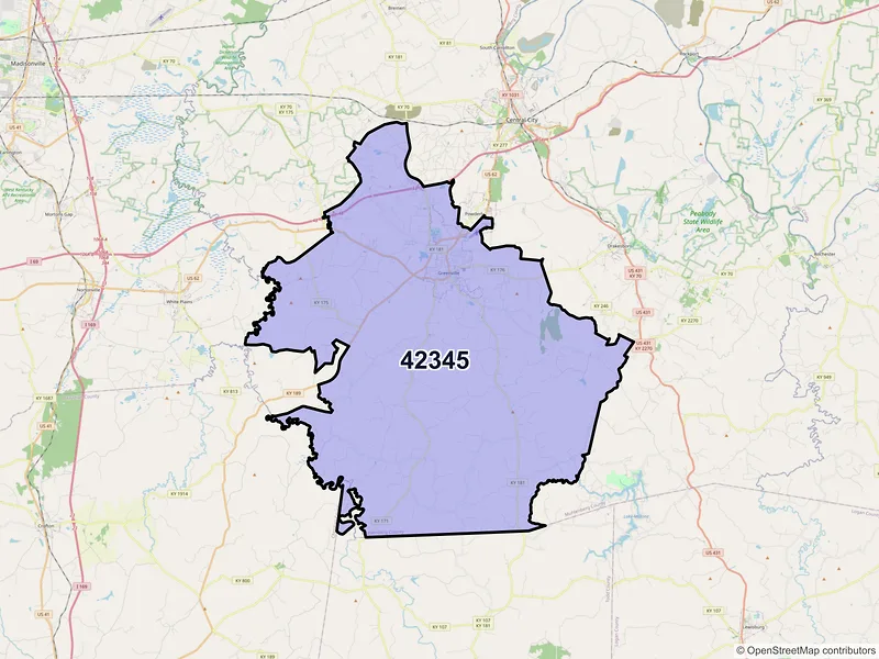 Map of ZIP Code 42345 — Greenville, KY