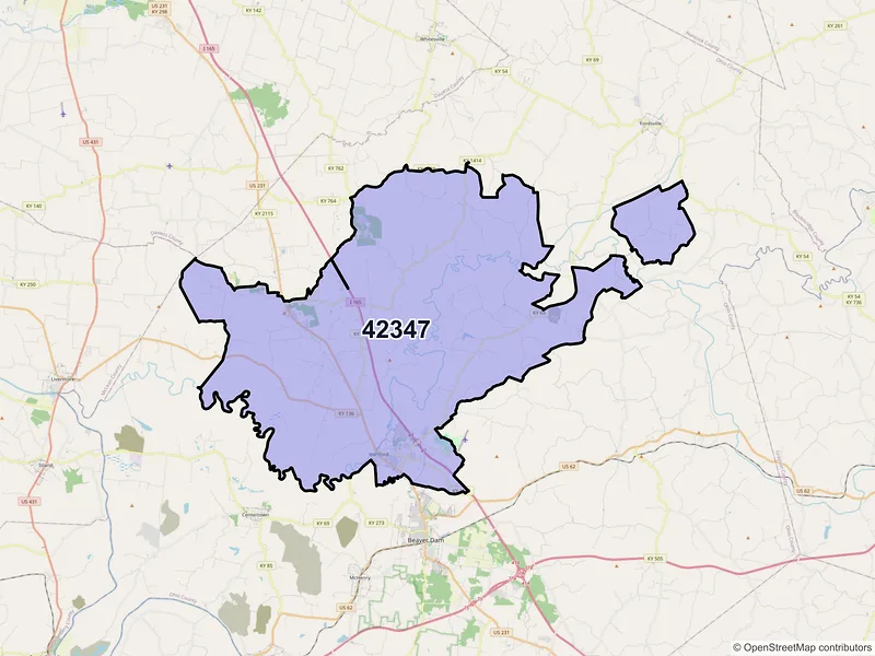 Map of ZIP Code 42347 — Hartford, KY