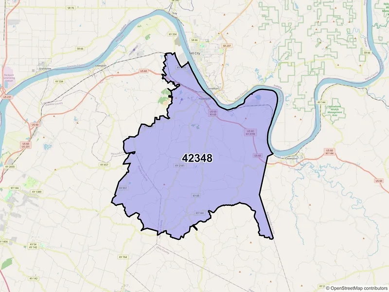 Map of ZIP Code 42348 — Hawesville, KY