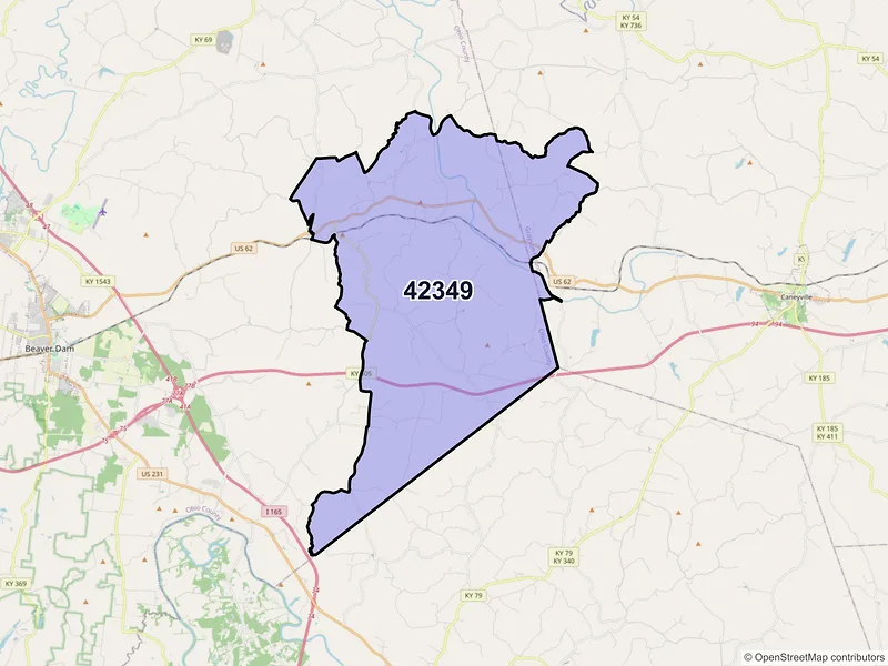 Map of ZIP Code 42349 — Horse Branch, KY