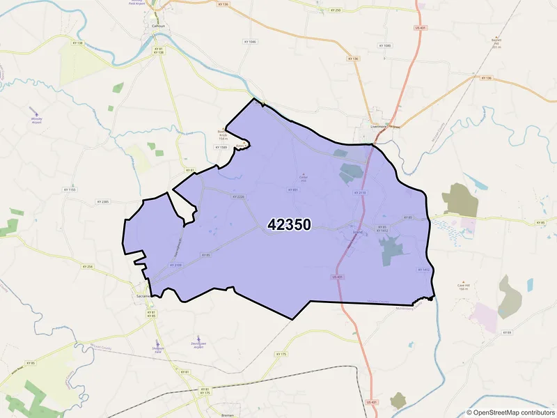 Map of ZIP Code 42350 — Island, KY