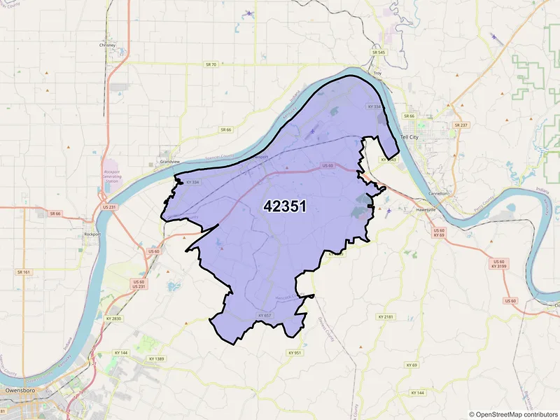 Map of ZIP Code 42351 — Lewisport, KY