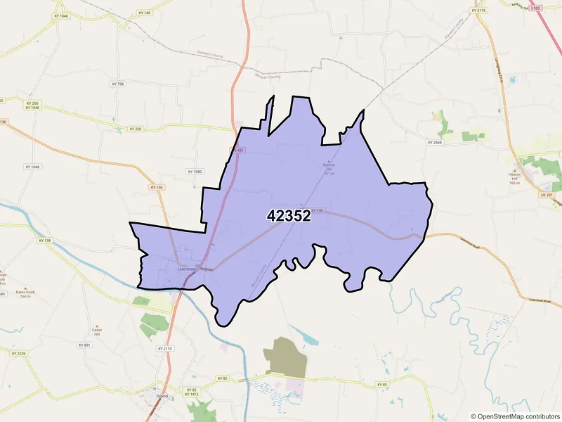 Map of ZIP Code 42352 — Livermore, KY