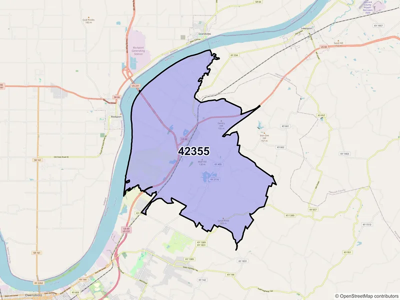 Map of ZIP Code 42355 — Maceo, KY