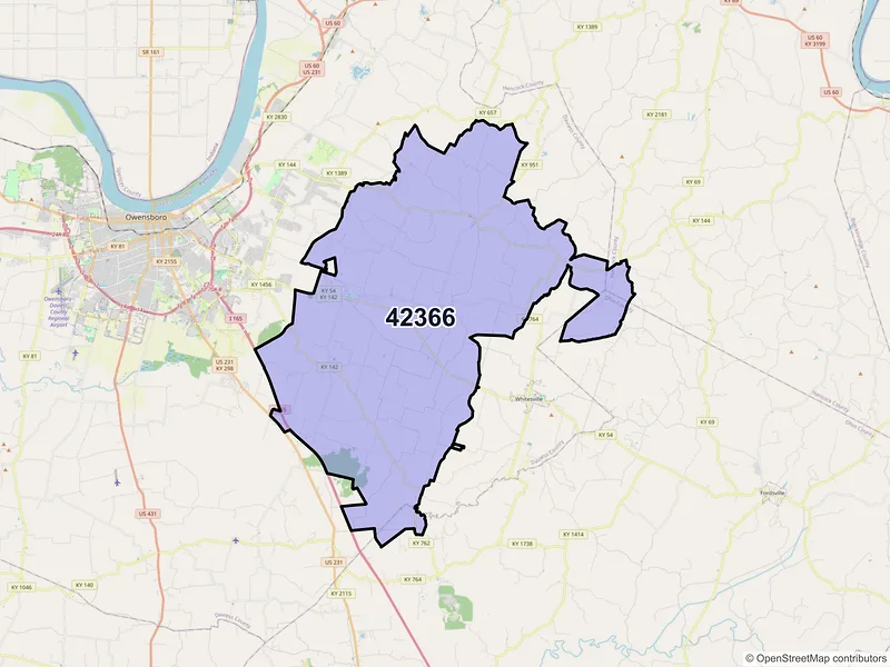 Map of ZIP Code 42366 — Philpot, KY