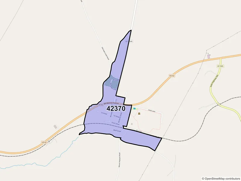 Map of Rosine, Kentucky and ZIP codes
