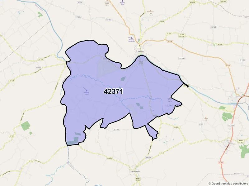 Map of ZIP Code 42371 — Rumsey, KY