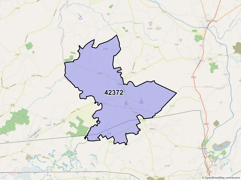 Map of ZIP Code 42372 — Sacramento, KY