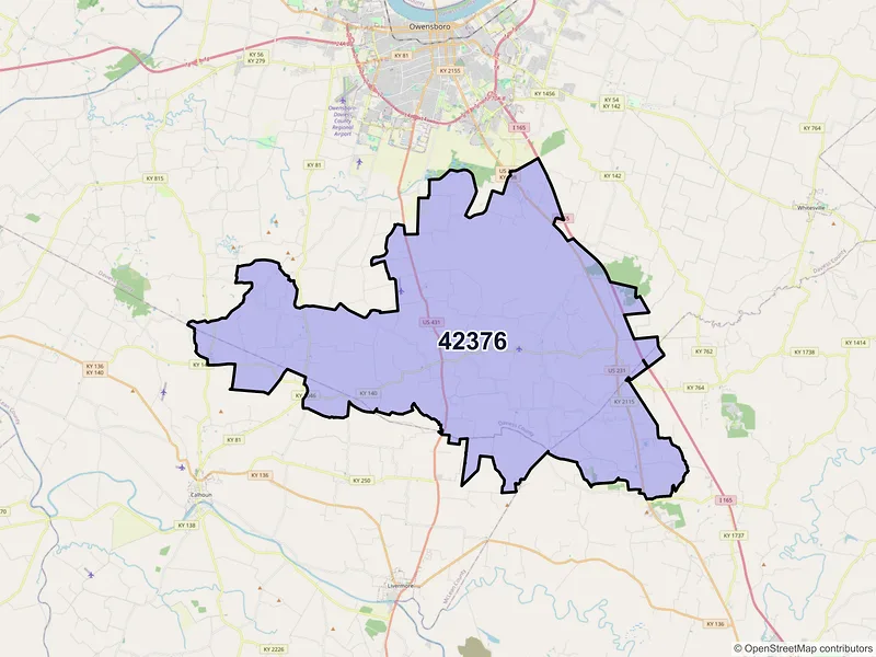 Map of ZIP Code 42376 — Utica, KY