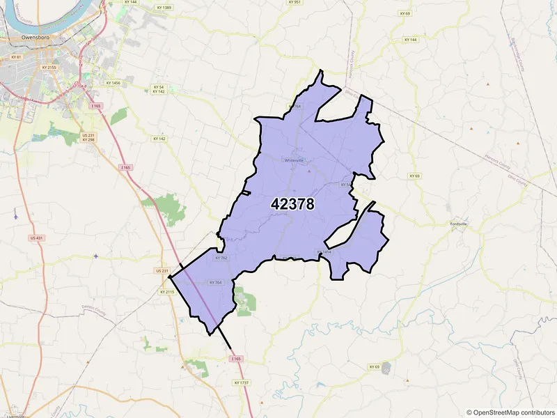 Map of ZIP Code 42378 — Whitesville, KY