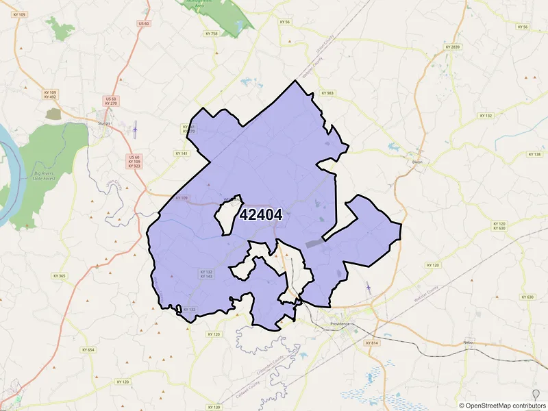 Map of ZIP Code 42404 — Clay, KY