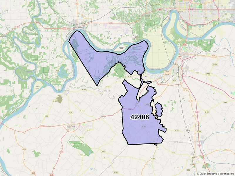 Map of ZIP Code 42406 — Corydon, KY