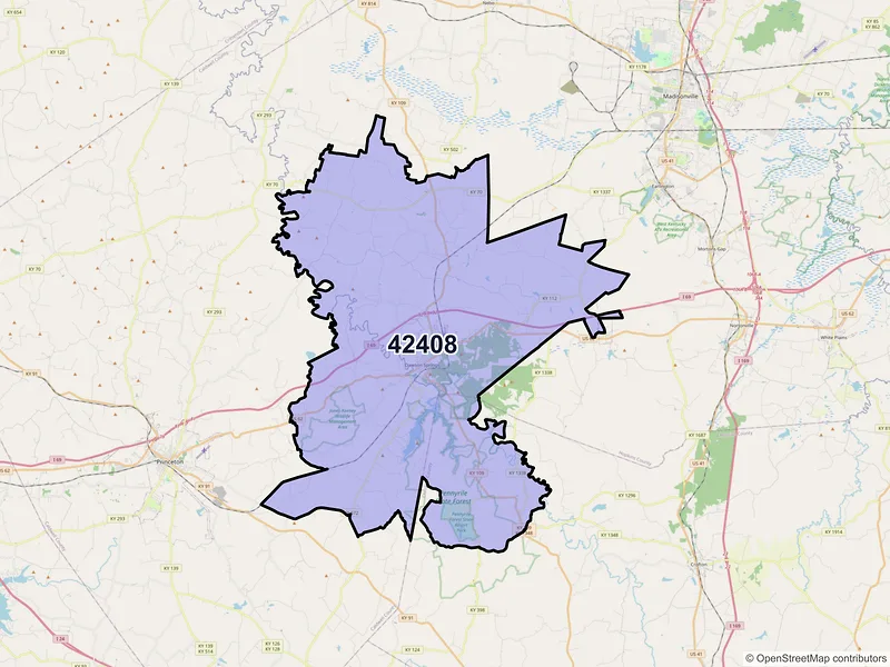 Map of Dawson Springs, Kentucky and ZIP codes