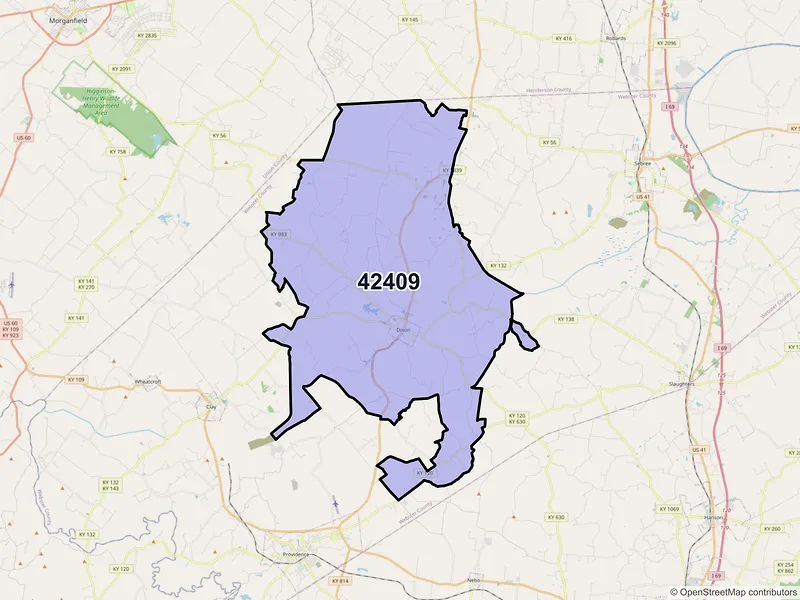 Map of ZIP Code 42409 — Dixon, KY