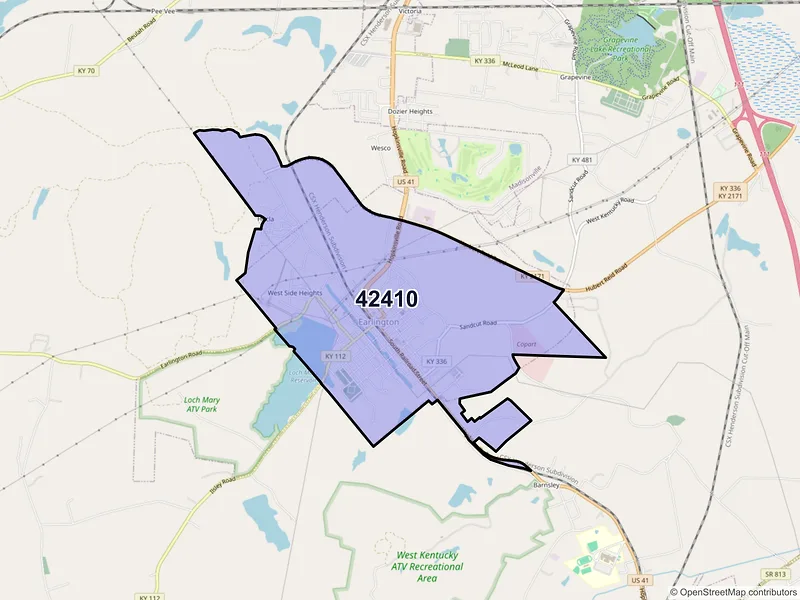 Map of Earlington, Kentucky and ZIP codes