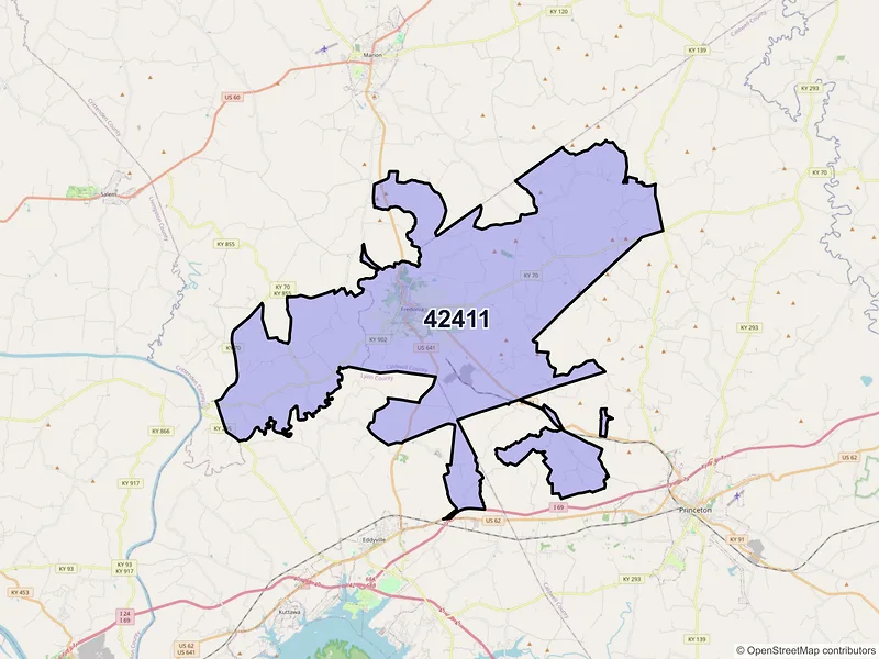 Map of ZIP Code 42411 — Fredonia, KY