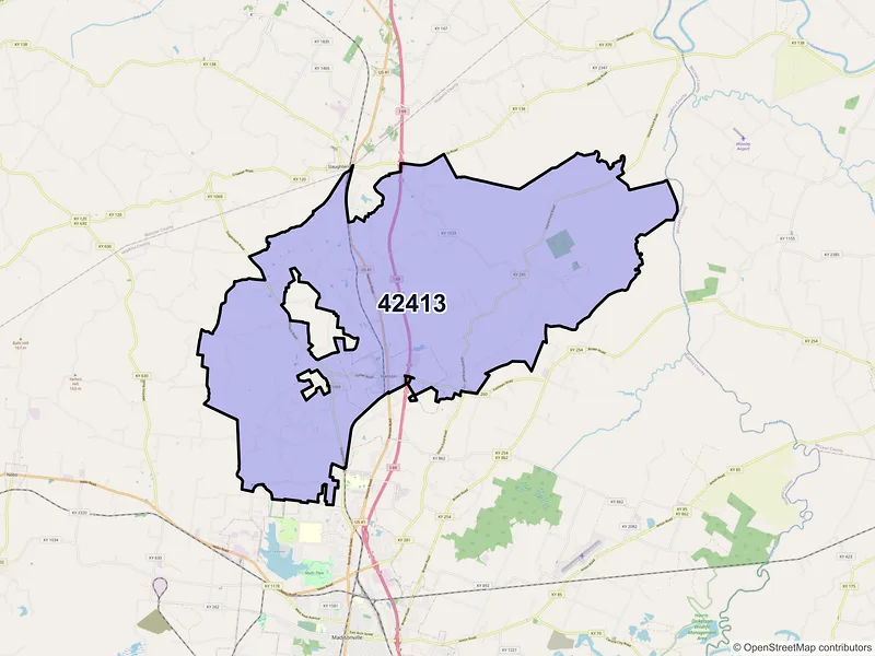 Map of ZIP Code 42413 — Hanson, KY