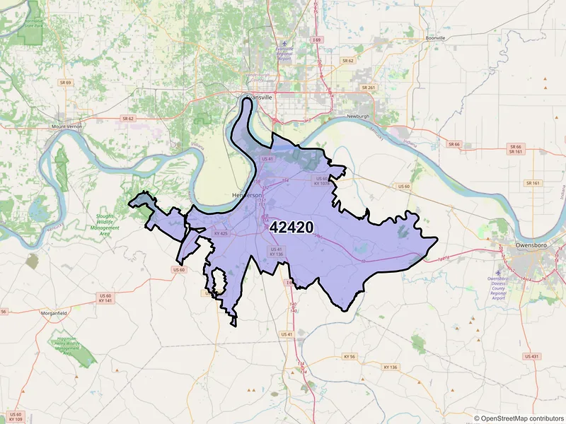 Map of ZIP Code 42420 — Henderson, KY