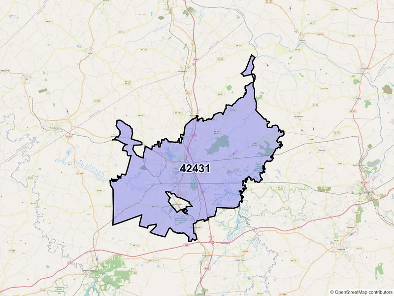 Map of Madisonville, Kentucky and ZIP codes
