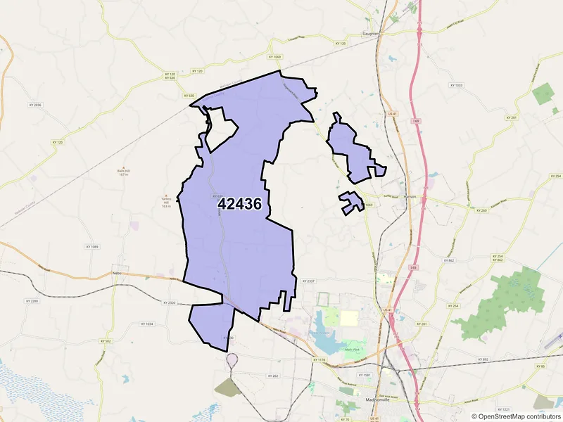 Map of ZIP Code 42436 — Manitou, KY