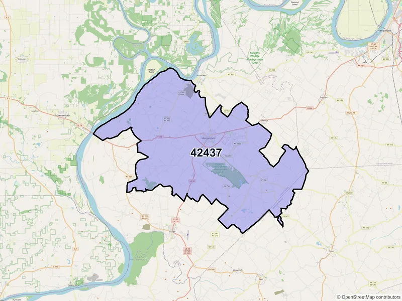 Map of ZIP Code 42437 — Morganfield, KY